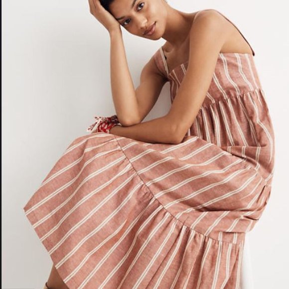 Madewell Dresses & Skirts - Madewell Seamed Linen Blend Midi Dress in Stripe